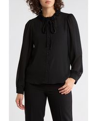 Adrianna Papell - Flower Tie Neck Button-Up Shirt - Lyst