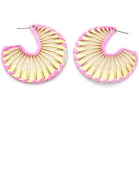 Panacea - Pink Raffia Wrapped Fan Hoop Earrings - Lyst
