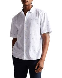Ted Baker - Floral Stripe Short Sleeve Cotton Button-up Shirt - Lyst