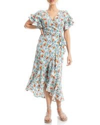 Max Studio - Ruffle Crepe High/Low Wrap Midi Dress - Lyst