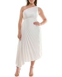 Nicole Miller - One Shoulder Pleat Midi Dress - Lyst