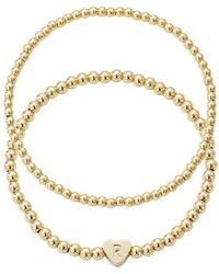 Adornia - Initial Heart Charm Beaded Chain Bracelet Set - Lyst