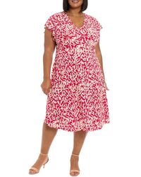 London Times - Flutter Sleeve Faux Wrap Dress - Lyst