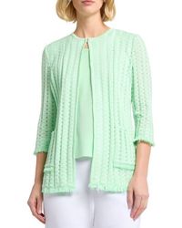 Misook - Heritage Fringe Trim Tonal Burnout Knit Jacket - Lyst