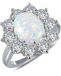 Lafonn - Art Deco Platinum Bonded Sterling Silver Simulated Opal & Simulated Diamond Halo Ring - Lyst