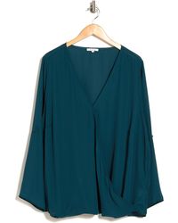 Pleione Long Sleeve Wrap Blouse In H Green At Nordstrom Rack