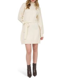AUGUST SKY - Long Sleeve Turtleneck Sweater Minidress - Lyst