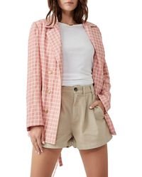 Free People - Olivia Tie Waist Gingham Double Breasted Blazer - Lyst