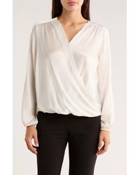 Tahari - Long Sleeve Faux Wrap Blouse - Lyst