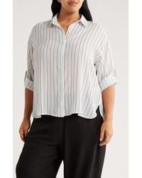 Max Studio - Stripe Roll Sleeve Button-Up Shirt - Lyst