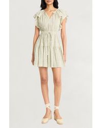 The Good Journey - Flutter Sleeve Stripe Ruffle Dress - Lyst