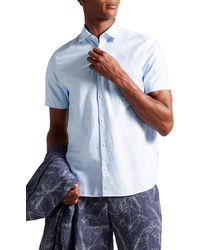 Ted Baker - Short Sleeve Linen & Cotton Button-up Shirt - Lyst