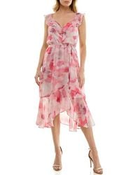 Socialite - Ruffle Faux Wrap Chiffon Midi Dress - Lyst