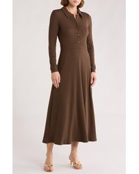 AREA STARS - Raya Long Sleeve Rib Midi Dress - Lyst