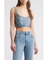FRAME - The Champagne Sequin Denim Crop Top - Lyst