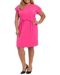 London Times - Short Sleeve Bow Waist Sheath Dress - Lyst