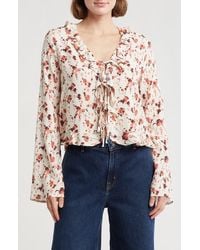 Melrose and Market - Ruffle Front Tie Long Sleeve Top - Lyst