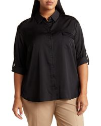 Pleione - Satin Long Sleeve Button-up Utility Shirt - Lyst