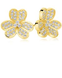 Suzy Levian - Sterling Silver Cz 3-petal Flower Stud Earrings - Lyst