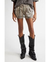 R13 - Leopard Print Pleated Pouch Pocket Denim Shorts - Lyst