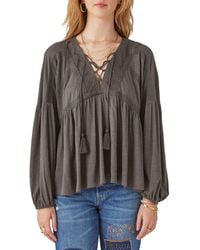 Lucky Brand - Lace-up Trim Peasant Top - Lyst
