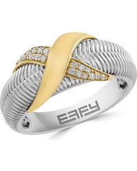 Effy - Two-Tone Pavé Diamond Textured Band Ring - Lyst