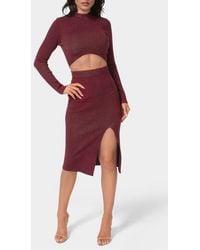 Bebe - Lurex Rib Knit Long Sleeve Top & Skirt Set - Lyst