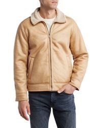 Rainforest - Faux Shearling Lined Leather Aviator Jacket - Lyst