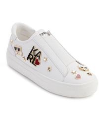 Karl Lagerfeld Ceci Logo Leather Slip On Sneakers in Black