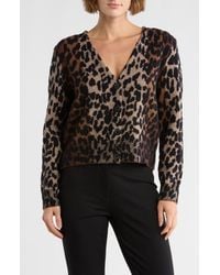 DKNY - Long Sleeve Leopard V-Neck Cardigan - Lyst