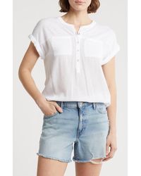 Lucky Brand - Mixed Media Short Sleeve Cotton Henley Top - Lyst