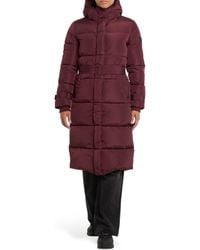 Noize - Mara Belted Maxi Puffer Coat With Removable Hood - Lyst