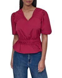DKNY - Shirred Puff Sleeve Peplum Top - Lyst