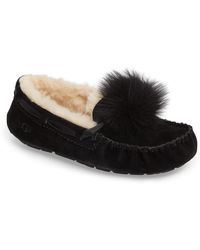 dakota water resistant genuine shearling pompom slipper