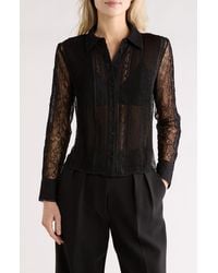 Alice + Olivia - Willa Long Sleeve Mixed Media Button-Up Shirt - Lyst