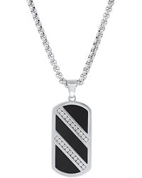 HMY Jewelry - Stainless Steel Simulated Diamond Two Tone Dogtag Necklace - Lyst