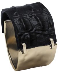 Saachi - Hammered Metal & Leather Cuff Bracelet - Lyst
