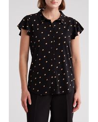 Adrianna Papell - Flutter Sleeve Button-up Shirt - Lyst