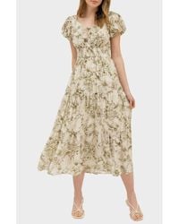 AUGUST SKY - Floral Puff Sleeve Tiered Midi Dress - Lyst
