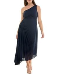 Nicole Miller - One Shoulder Pleat Midi Dress - Lyst