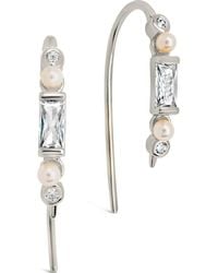 Sterling Forever - Nadia Cubic Zirconia & Imitation Pearl Threader Earrings - Lyst