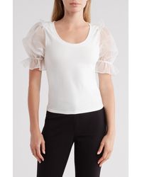 French Connection - Rosana Organza Puff Sleeve T-shirt - Lyst