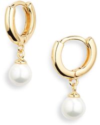 Nordstrom - Imitation Pearl Dangle Huggie Hoop Earrings - Lyst