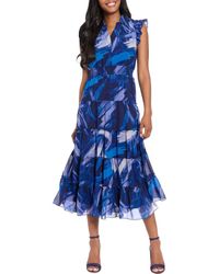 London Times - Flutter Sleeve Tiered Chiffon Maxi Dress - Lyst