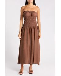 Blu Pepper - Strapless Satin Midi Dress - Lyst