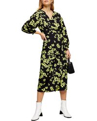 austin floral daisy print angel sleeve midi dress