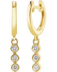 Ron Hami - 14k Yellow Gold Triple Diamond Bezel Drop Huggie Hoop Earrings - Lyst
