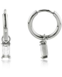 Rebel - Cubic Zirconia Drop Huggie Hoop Earrings - Lyst