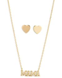 Argento Vivo - Cz Pavé Mama Pendant Necklace & Heart Stud Earrings - Lyst