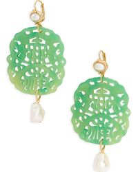 Kenneth Jay Lane - Carved Stone Faux Pearl Drop Earrings - Lyst